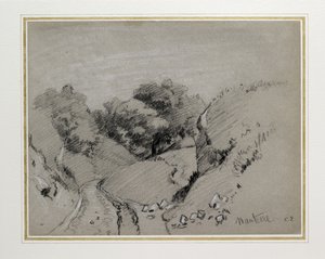 Nanterre, c. 1860 (gri kağıt üzerinde beyaz tebeşirle yükseltilmiş kömür) by Camille Jacob Pissarro